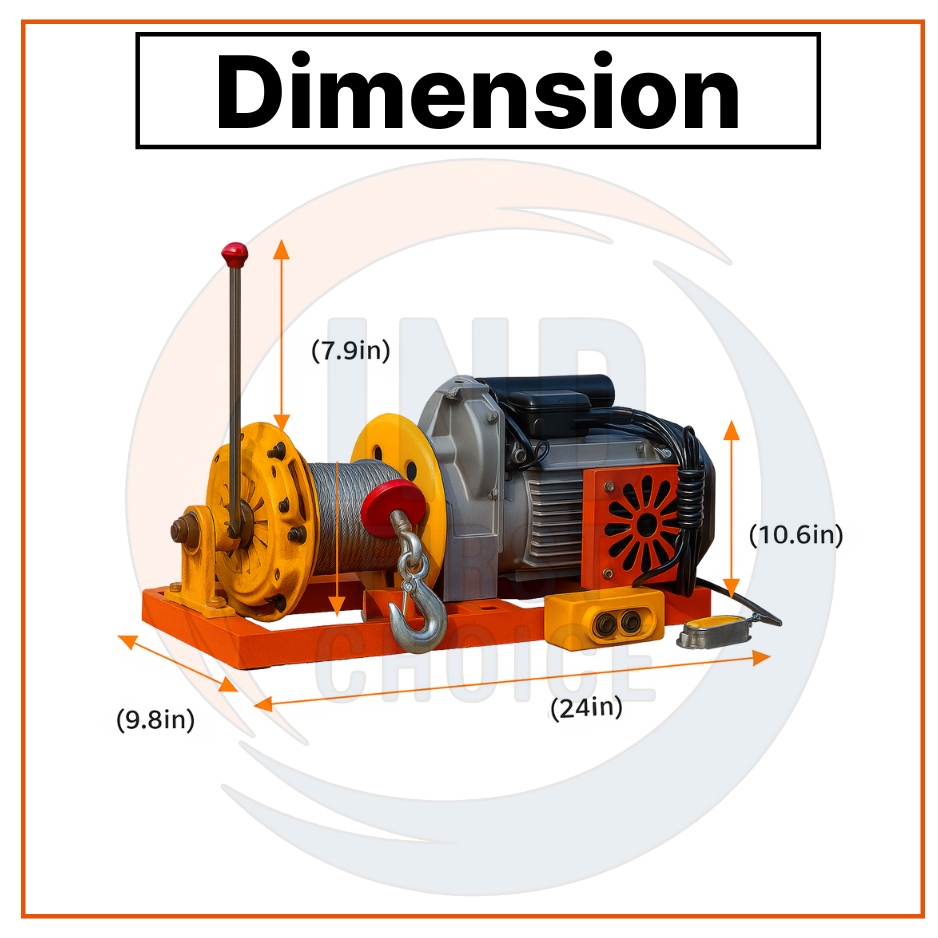 IND FIRST CHOICE Heavy Duty Clutch Winch | Pure Copper Motor | 8mm x 60m Wire Rope | Industrial Lifting Machine for Construction Sites & Material Handling