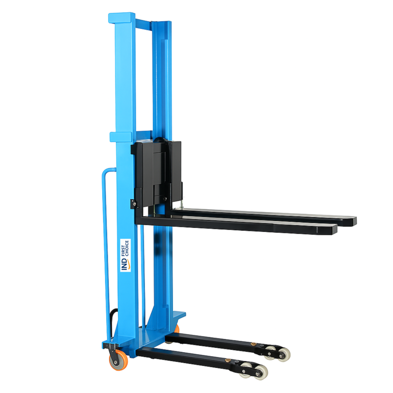 Self Loading Semi Electric Stacker, 1 Ton Capacity, 1.6m Lifting Height, 1150x550mm Fork Area