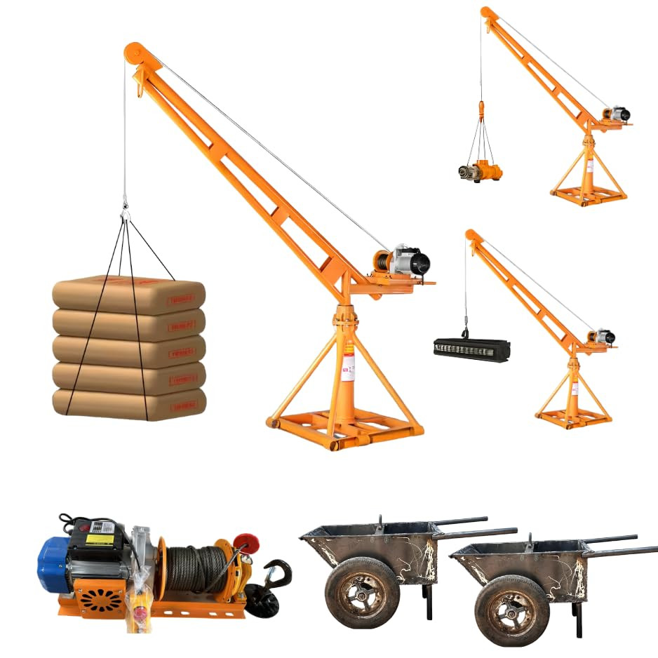 IND FIRST CHOICE Electric Mini Crane | 85 Kg Frame | 4 HP Motor | 8mm x 50m Wire Rope | Double Wheel Trolley | 360° Rotation | Heavy-Duty Construction Hoist for Material Lifting