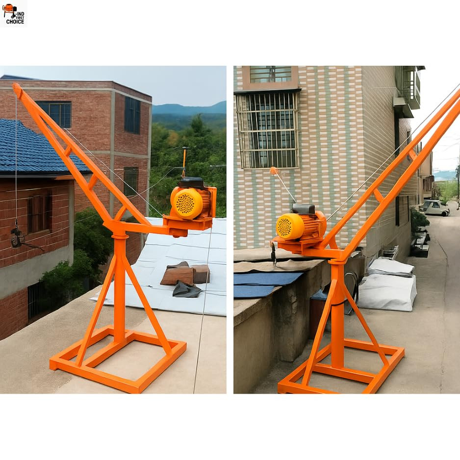 IND FIRST CHOICE Heavy Duty Mini Construction Crane | 55 Kg Frame | 500 Kg Load Capacity | 8mm x 50m Wire Rope | Portable Material Lifting Machine for Construction Sites & Rooftops