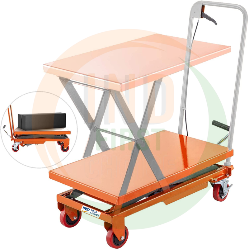 IND FIRST CHOICE Manual Hydraulic Scissor Lift Table, 150 Kg Capacity, Heavy-Duty Platform with Wheels, Max Height 1.26 Meter, 50 Kg Self Weight